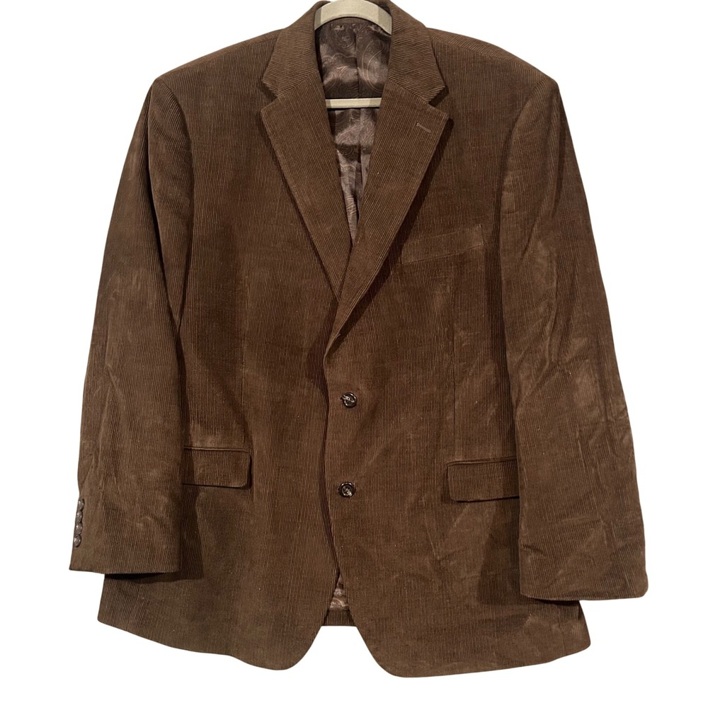 Chaps Mens Brown Corduroy Blazer Sport Coat Jacket 46R Paisley Lining Two Button